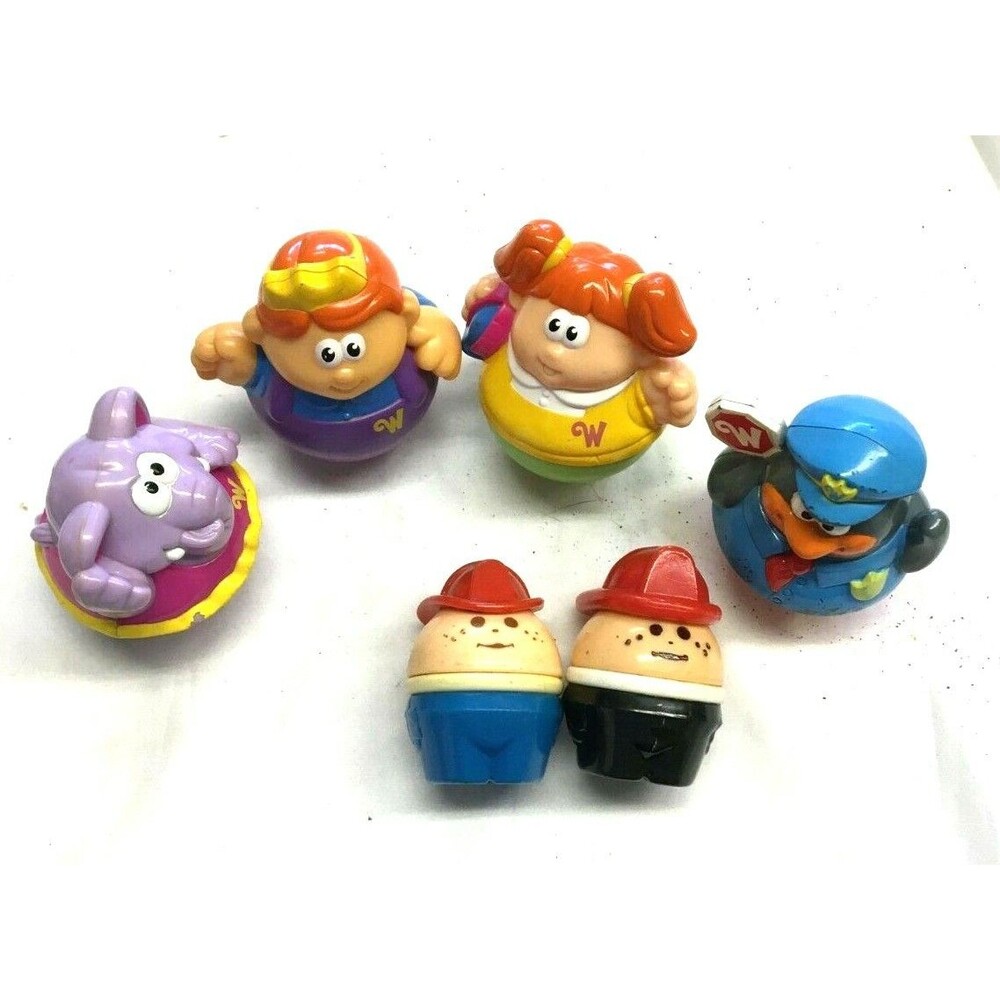 Playskool Weeble Lot of 6, '03, '04 Girl, Elephant, Castle Prince, Penguin
